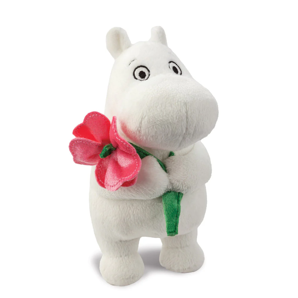 Moomintroll Plush Toy - Holding a pink flower - 18 cm - 2