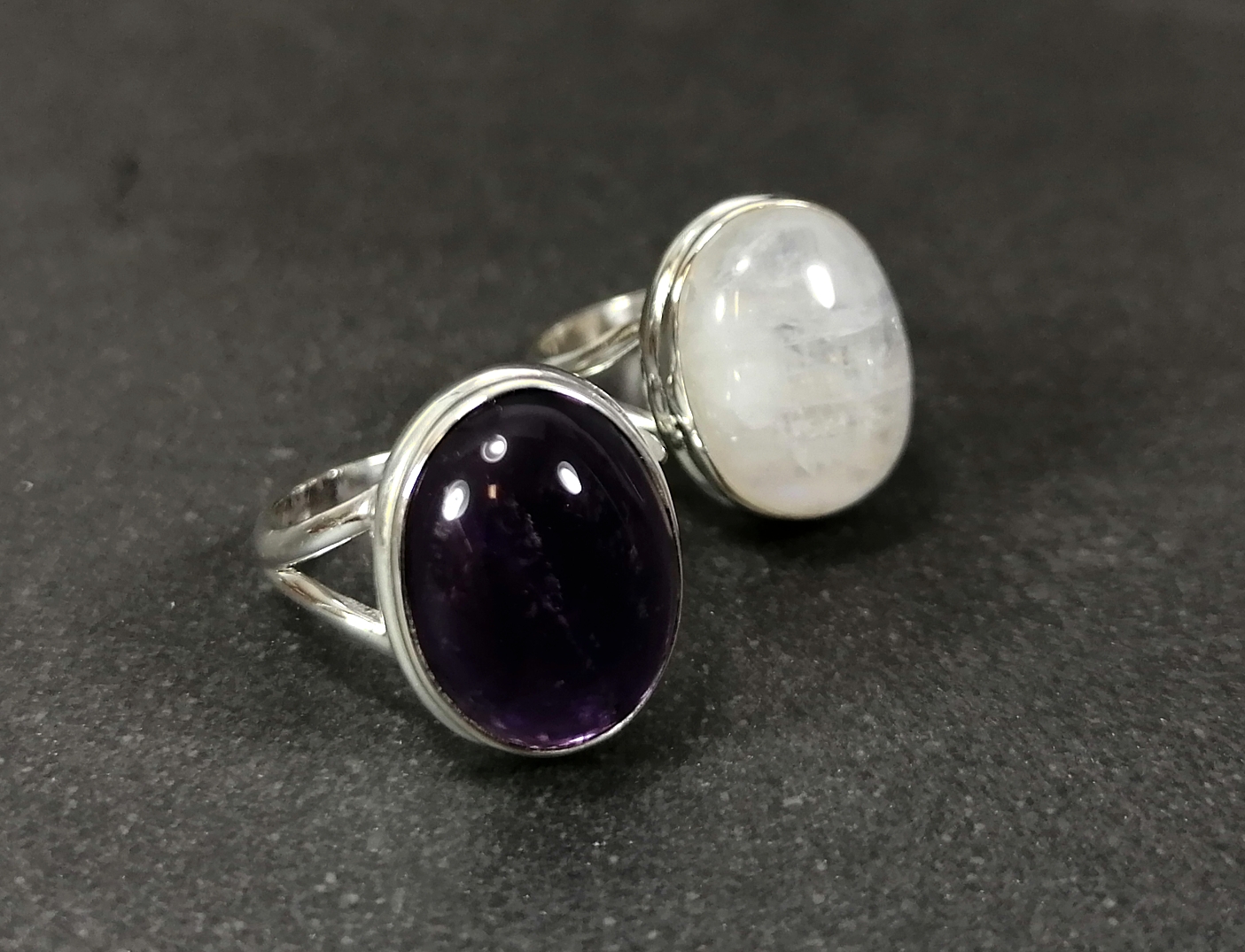 Silverring  - Cabochon - Månsten eller Ametist