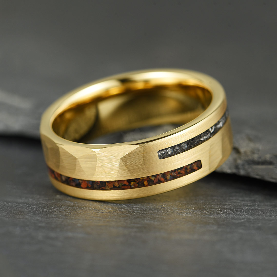 Ring Goldrex - Tungsten Gold Dinosaur Bone Crushed Meteorite - 4