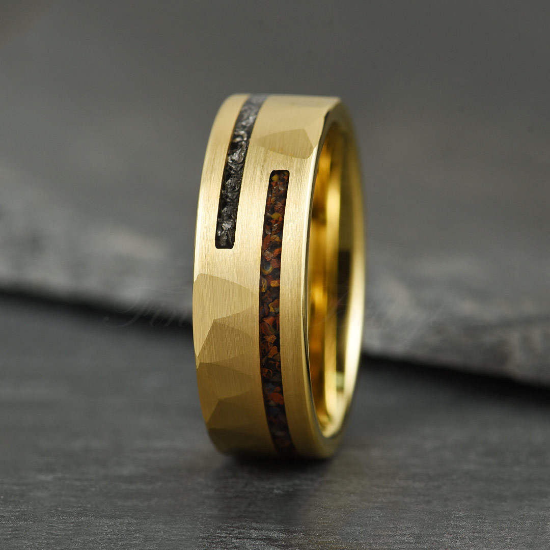 Ring Goldrex - Tungsten Gold Dinosaur Bone Crushed Meteorite - 3