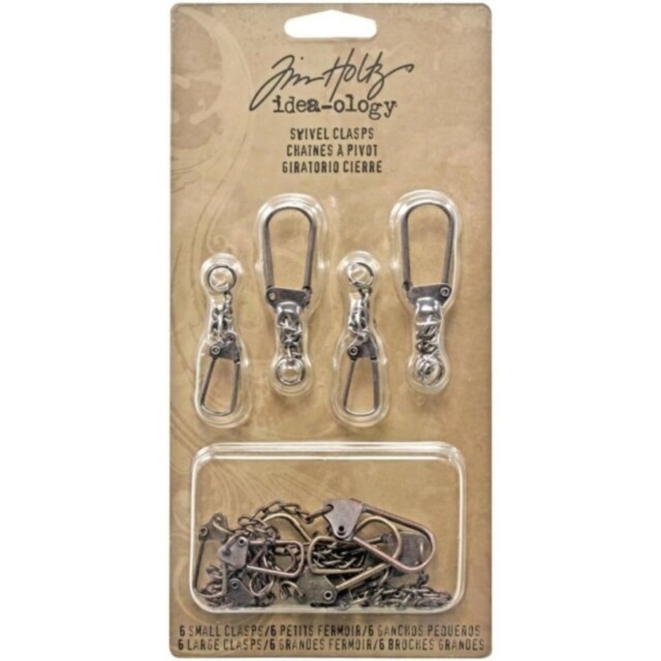 Hake med kedja (Swivel Clasps) 12st, Tim Holtz, Idea-ology