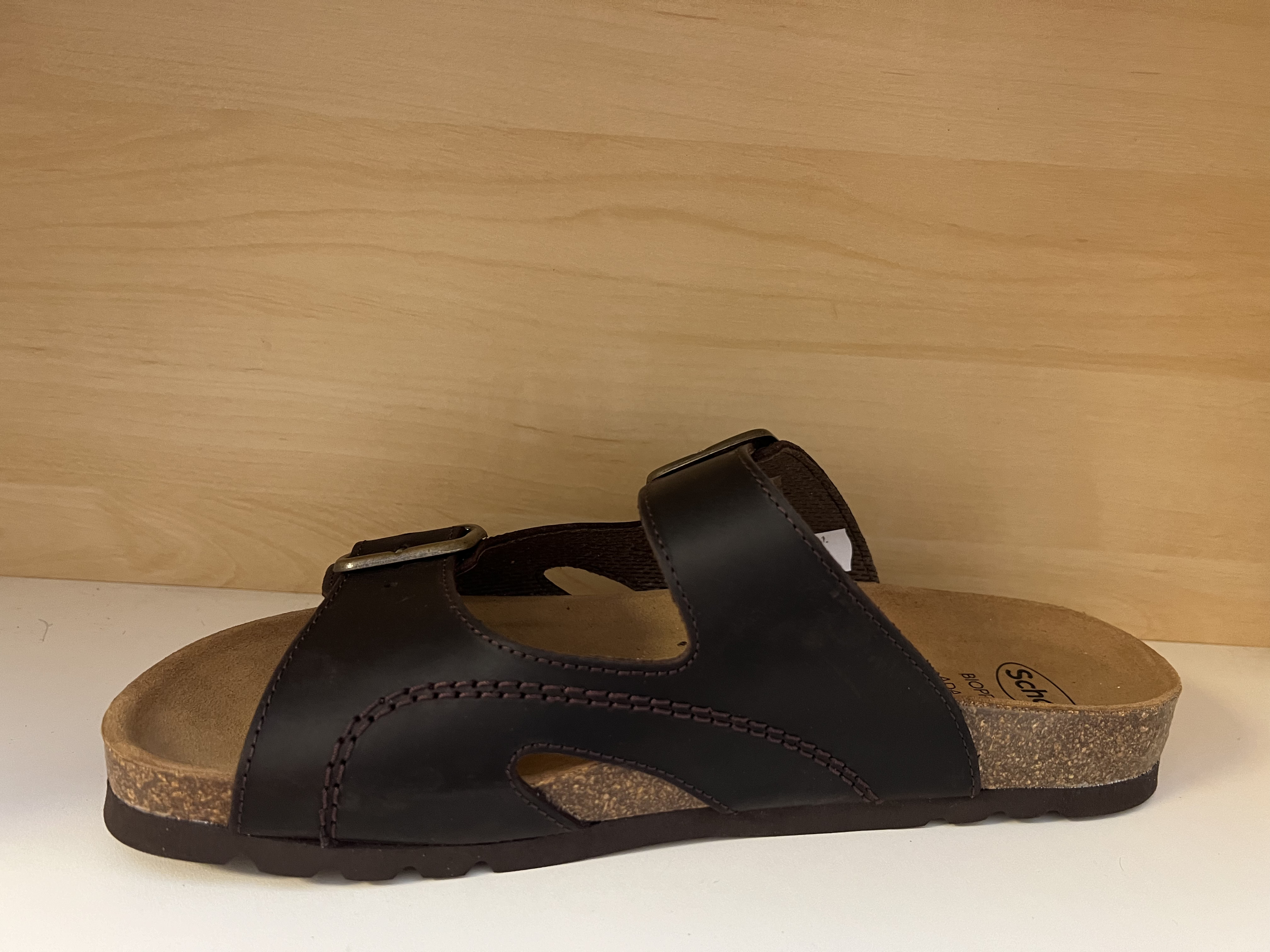 Scholl herr-sandal i mörkbrun nubuck-skinn. - 3