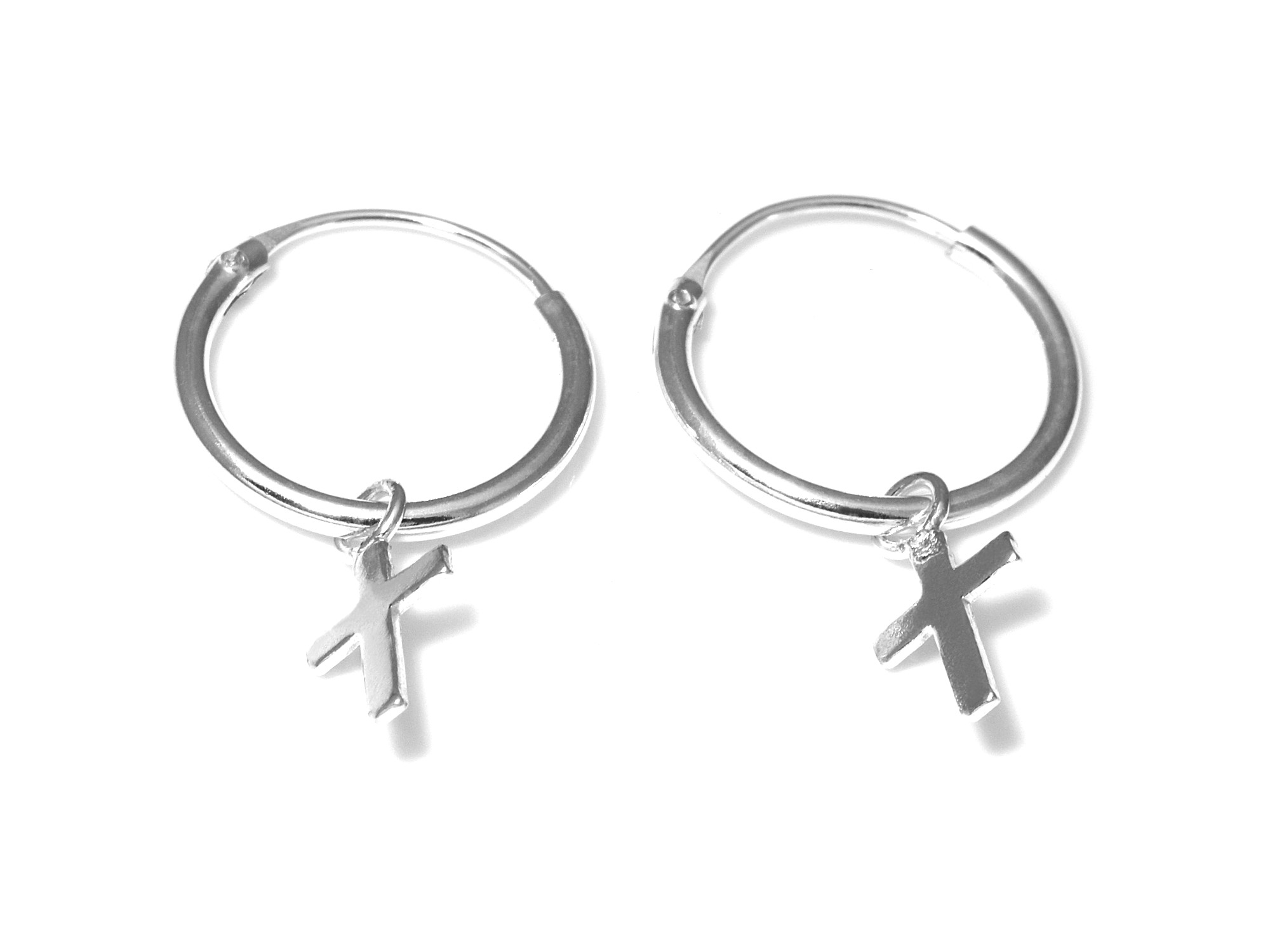 Creoler Kors Örhängen i Äkta 925 Silver, Creol Örhänge, Kristendom Accessoar, Konfirmation Smycke - 2