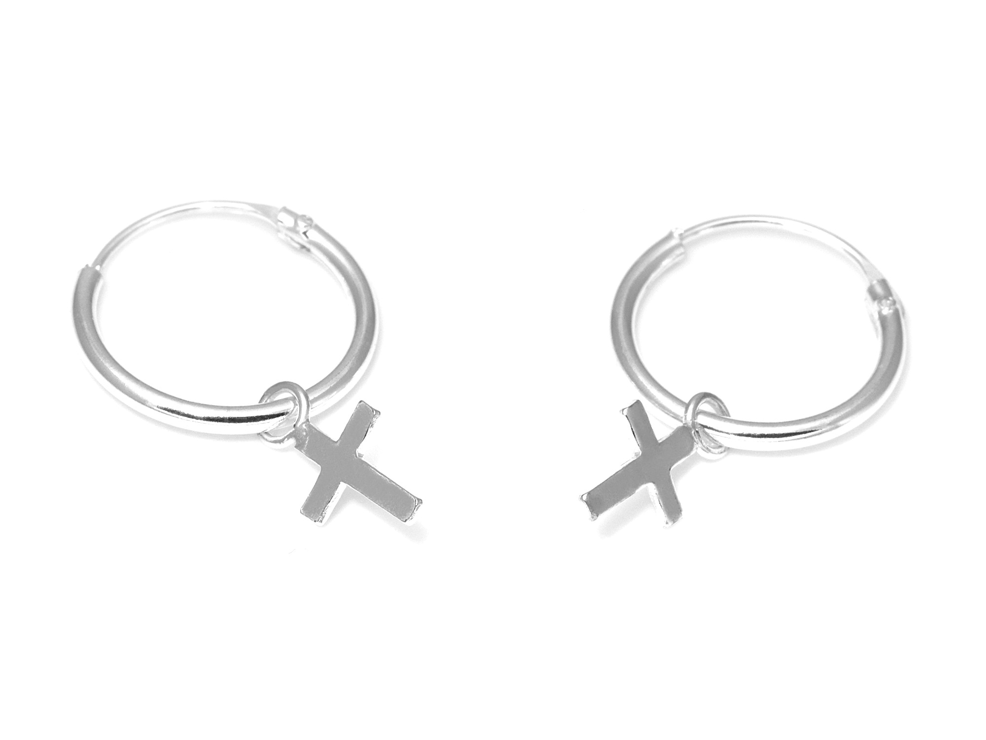 Creoler Kors Örhängen i Äkta 925 Silver, Creol Örhänge, Kristendom Accessoar, Konfirmation Smycke - 3