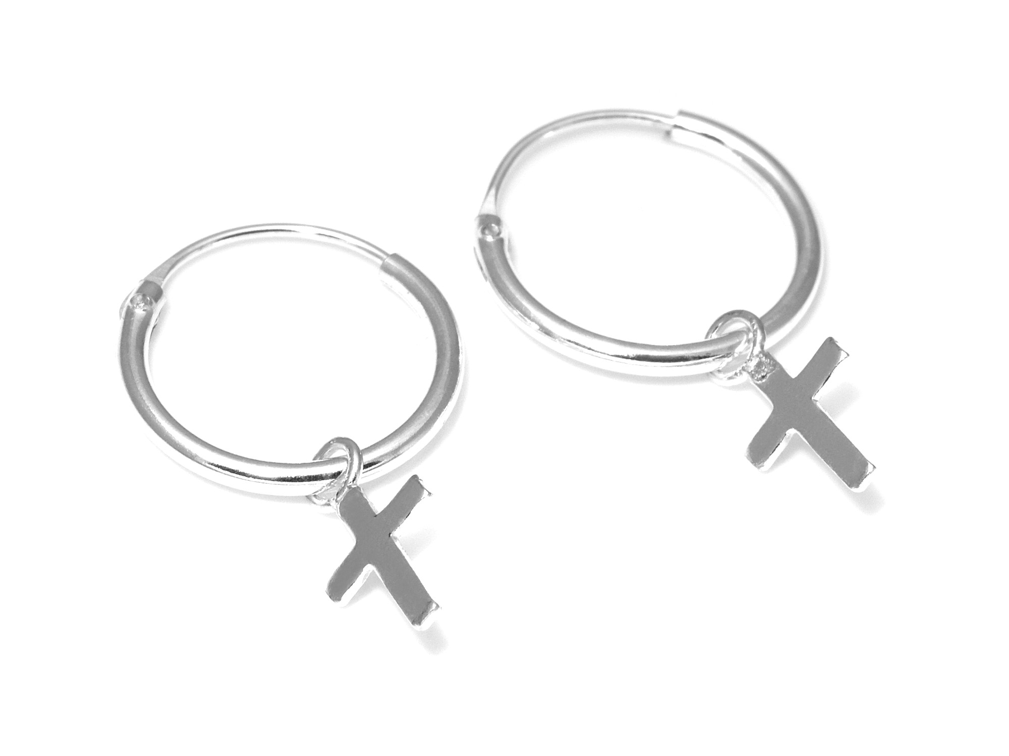 Creoler Kors Örhängen i Äkta 925 Silver, Creol Örhänge, Kristendom Accessoar, Konfirmation Smycke