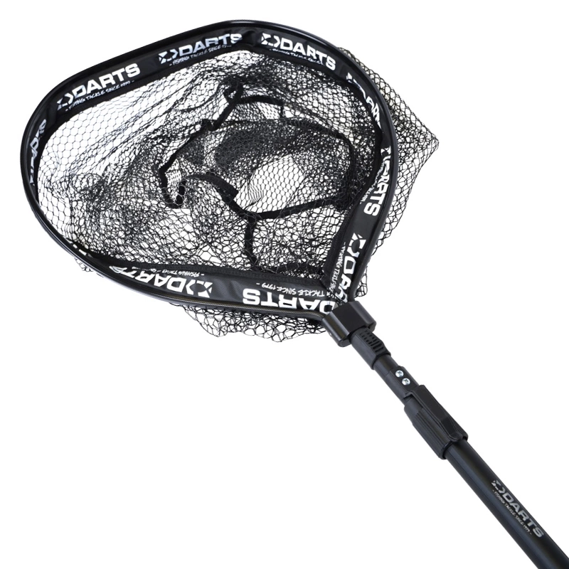 Floating fishing net with telescopic shaft. Collapsible to take up as little space as possible. Rubberized net that is gentle on the fish.