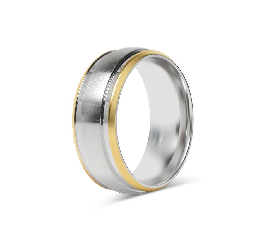 Glansandi og mattur hringur úr gulli / stáli - 8 mm breiður - 2