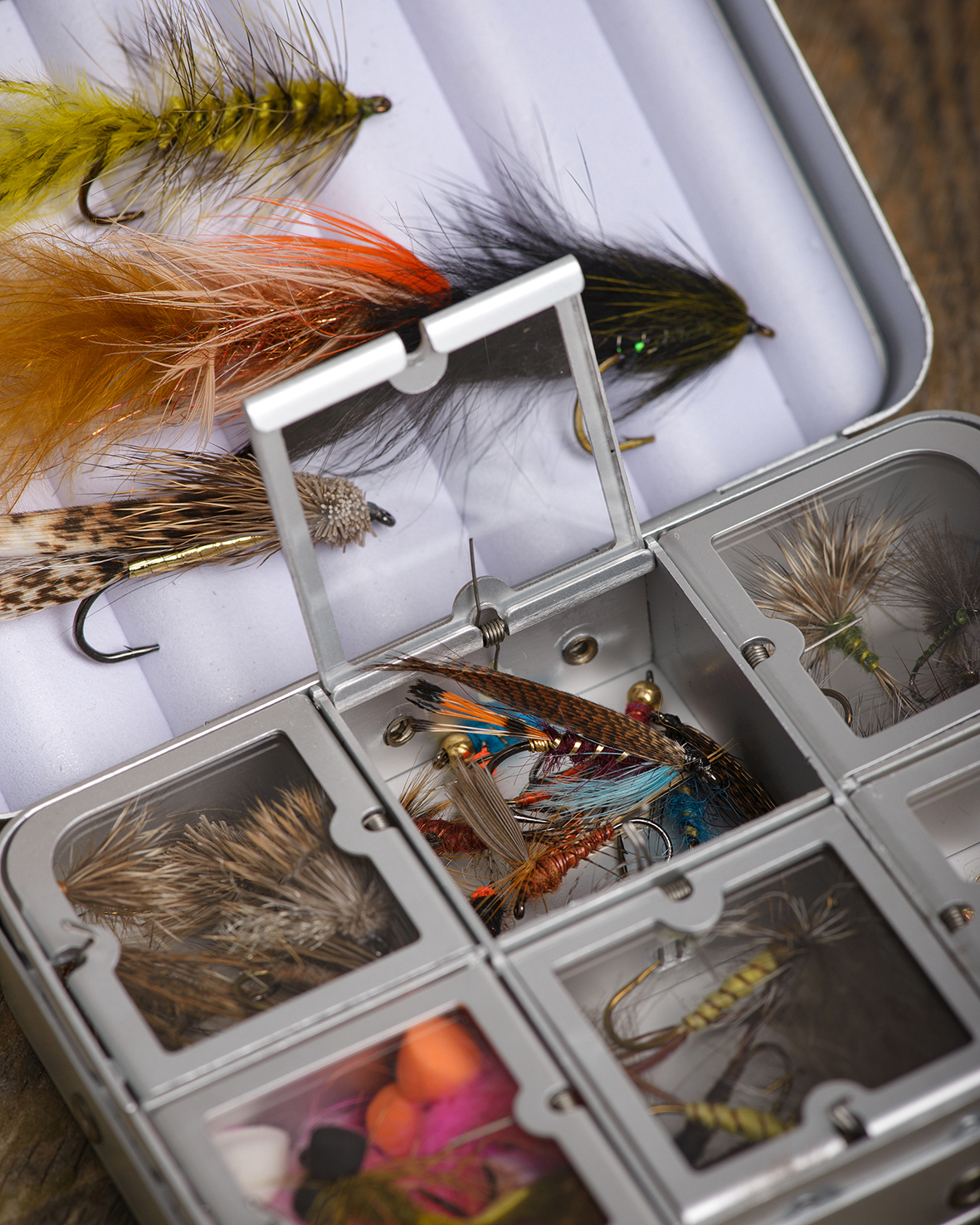 Fly box with both foam and compartments allowing easy sorting