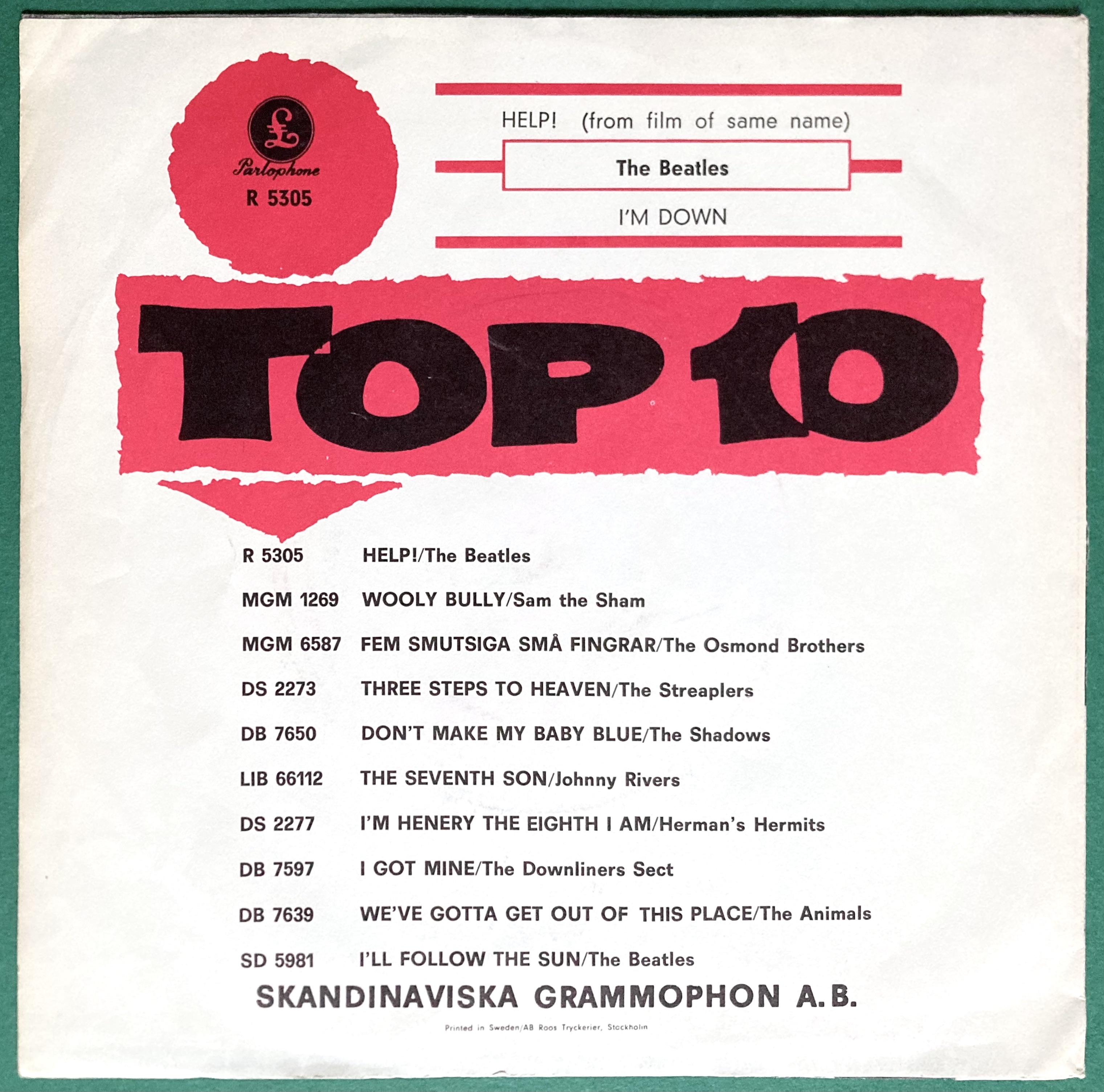 BEATLES - Help! 7" RÖD Swe PS 1965 - 2