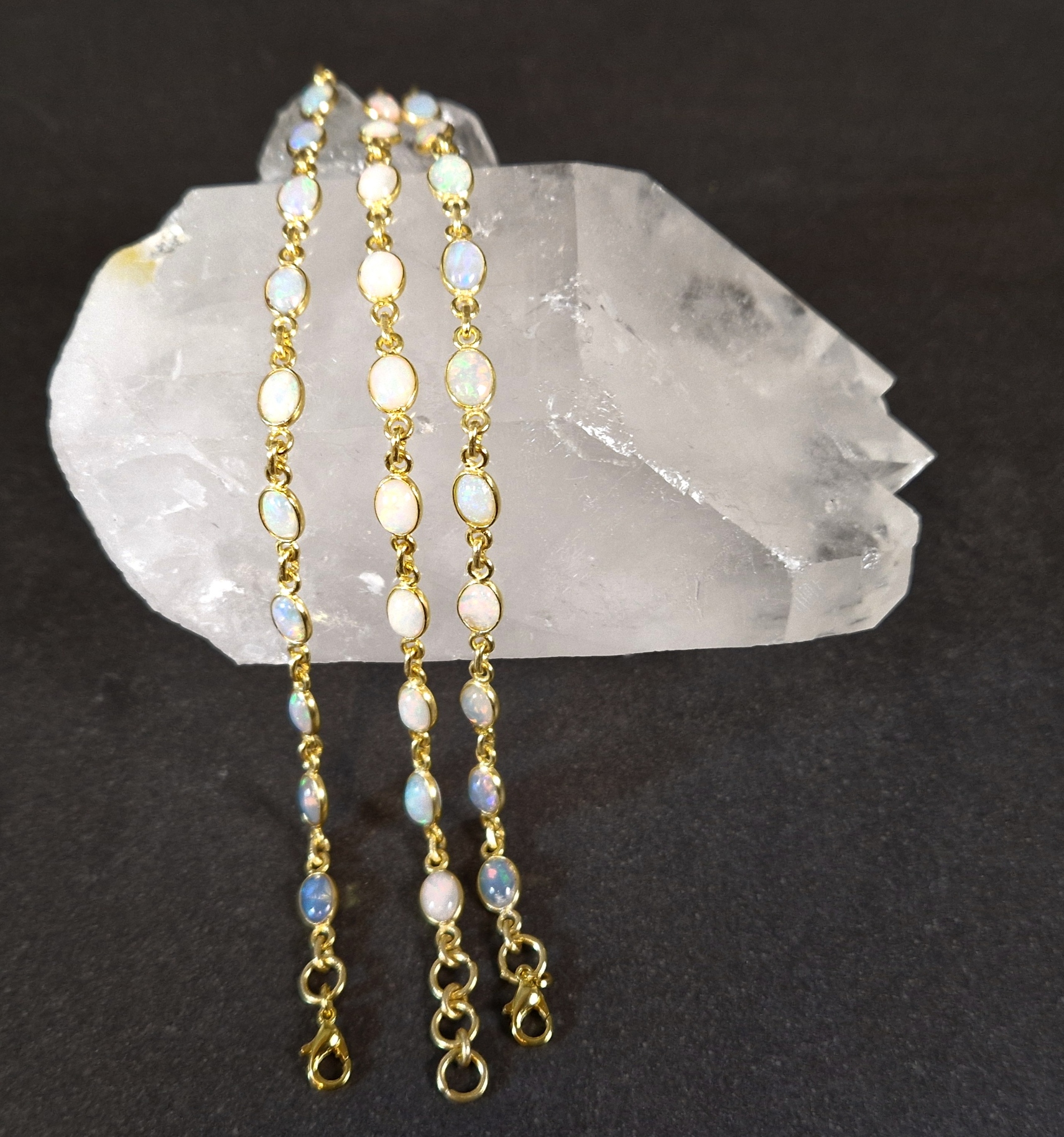  Guld Vermeil Armband med cabochoner i Äkta Etiopisk Opal 