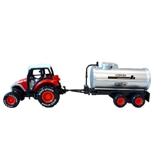 Traktor med gödselspridare i plåt