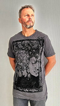 Sure T-shirt , Buddha med Sanskrit text,  Svart/Grå