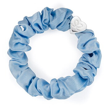 By Eloise London silver heart scrunchie sky blue