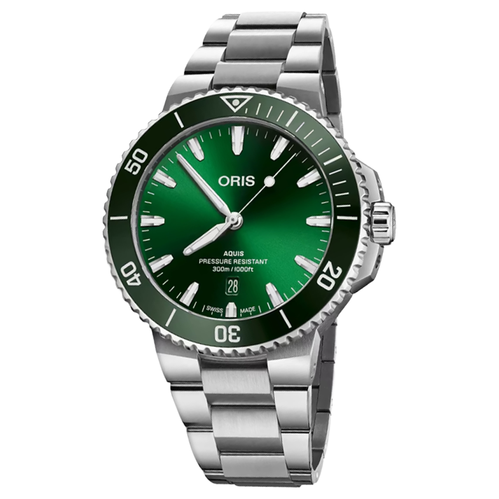 01 733 7789 4157-07 8 23 04PEB Oris Aquis Date 43,5 mörk grönt