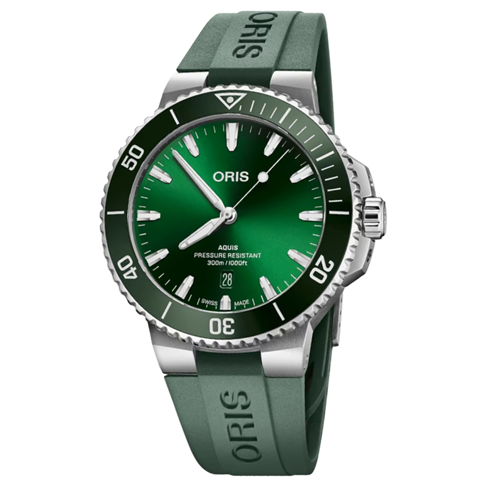 01 733 7789 4157-07 4 23 37FC Oris Aquis Date 43,5 mörk grönt