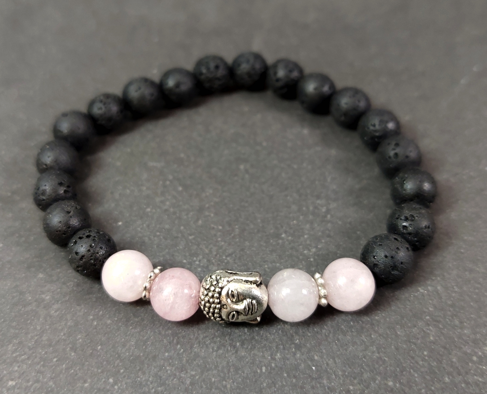 Buddha Armband -Rosenkvarts / Lava Sten