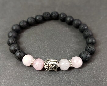 Buddha Armband -Rosenkvarts / Lava Sten