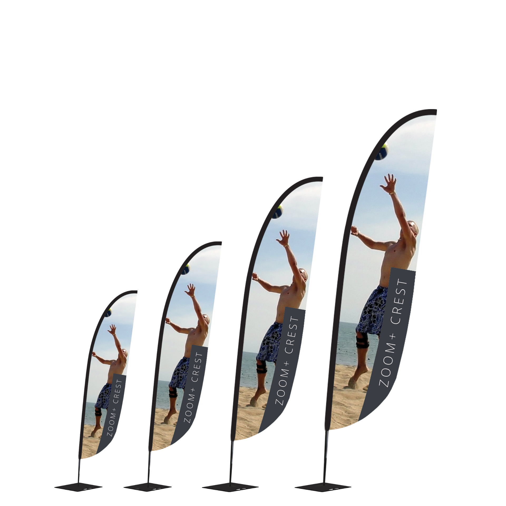 Beachflagga Zoom+ Crest, 4 storlekar