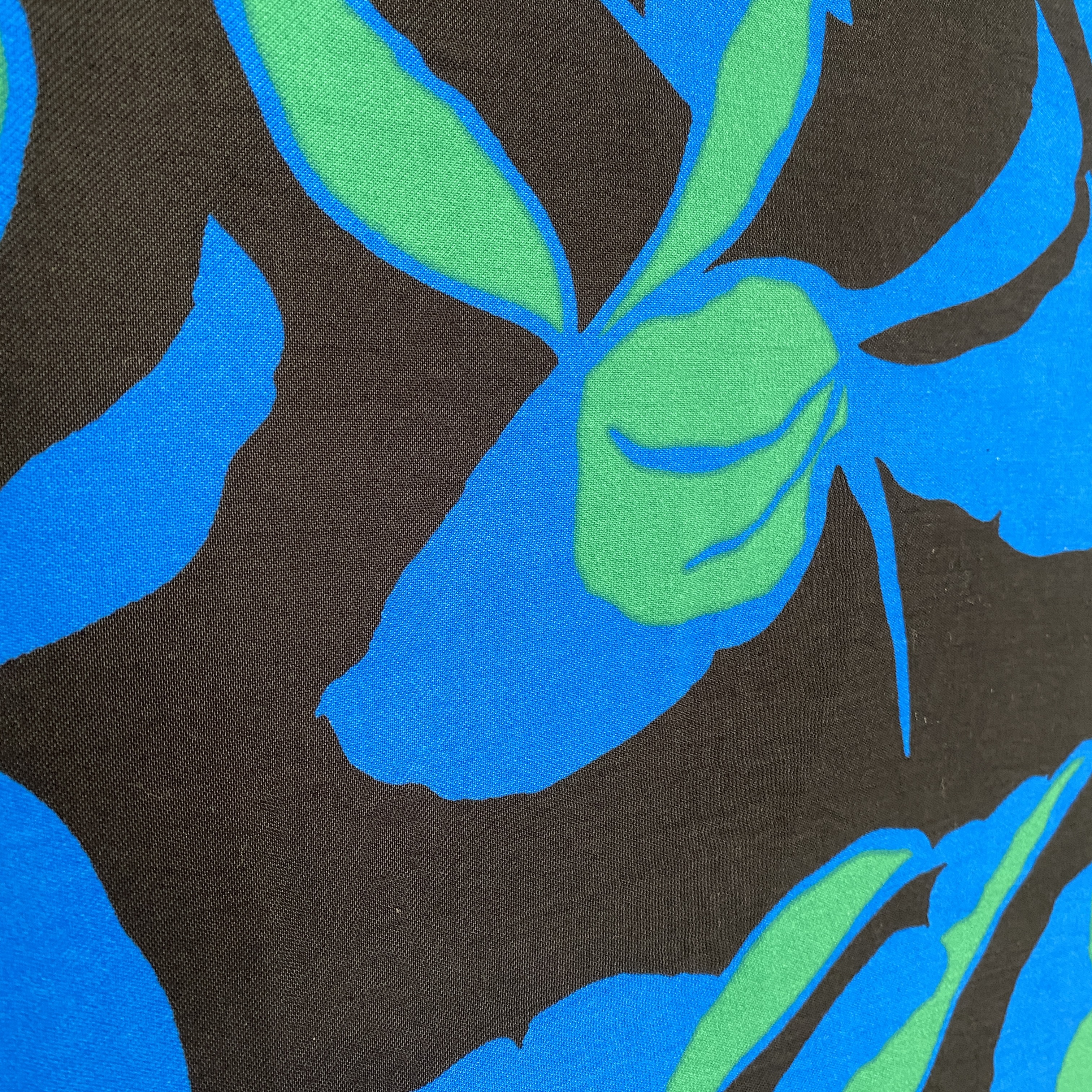 Viscose, vävd -  Stora blad, blå/grön/svart - 5