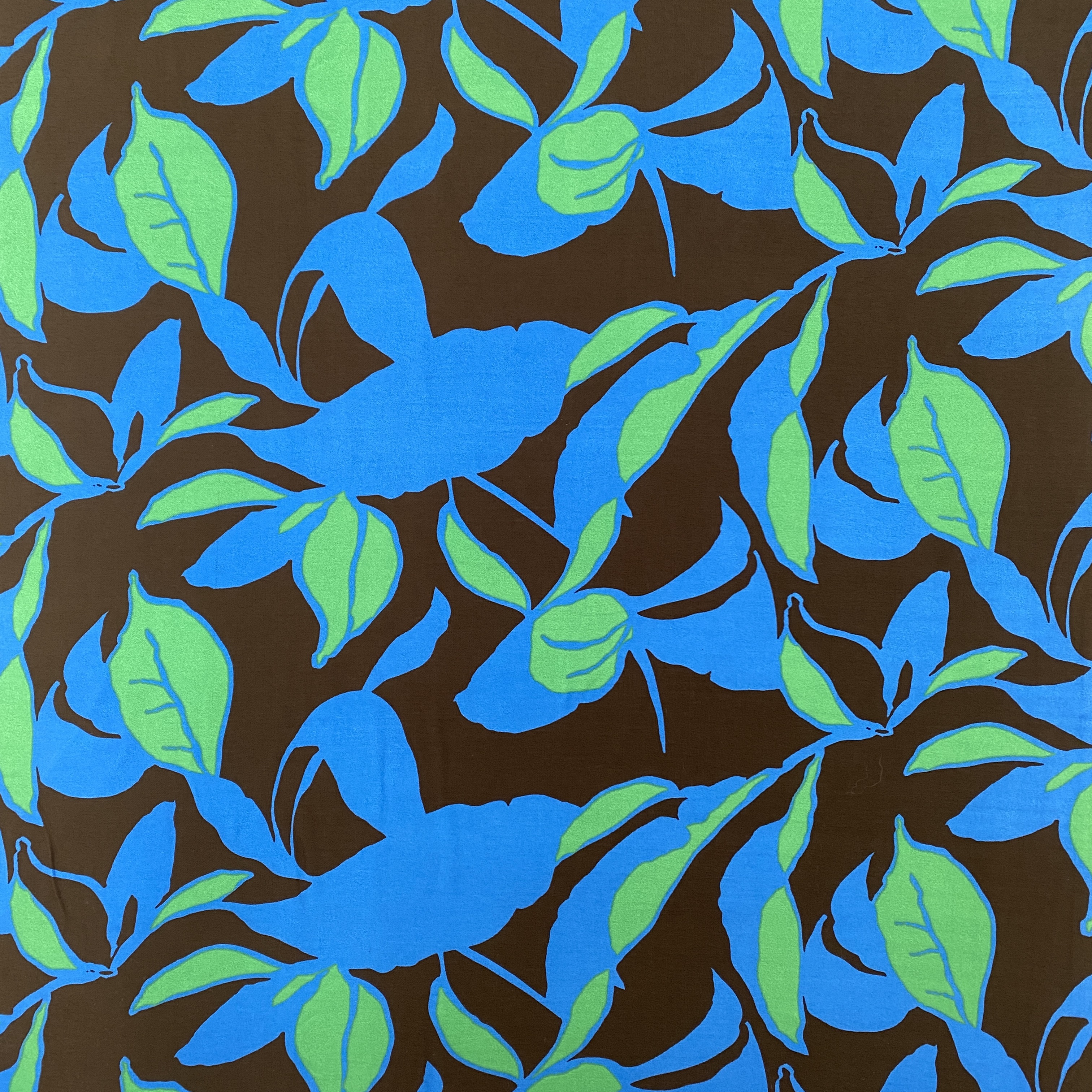 Viscose, vävd -  Stora blad, blå/grön/svart - 2