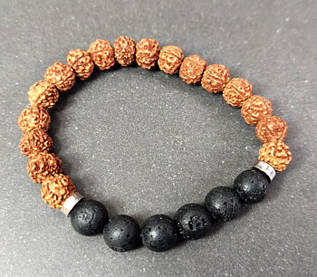 Rudrakshafrön Armband med Lavastenar, Runda Frön