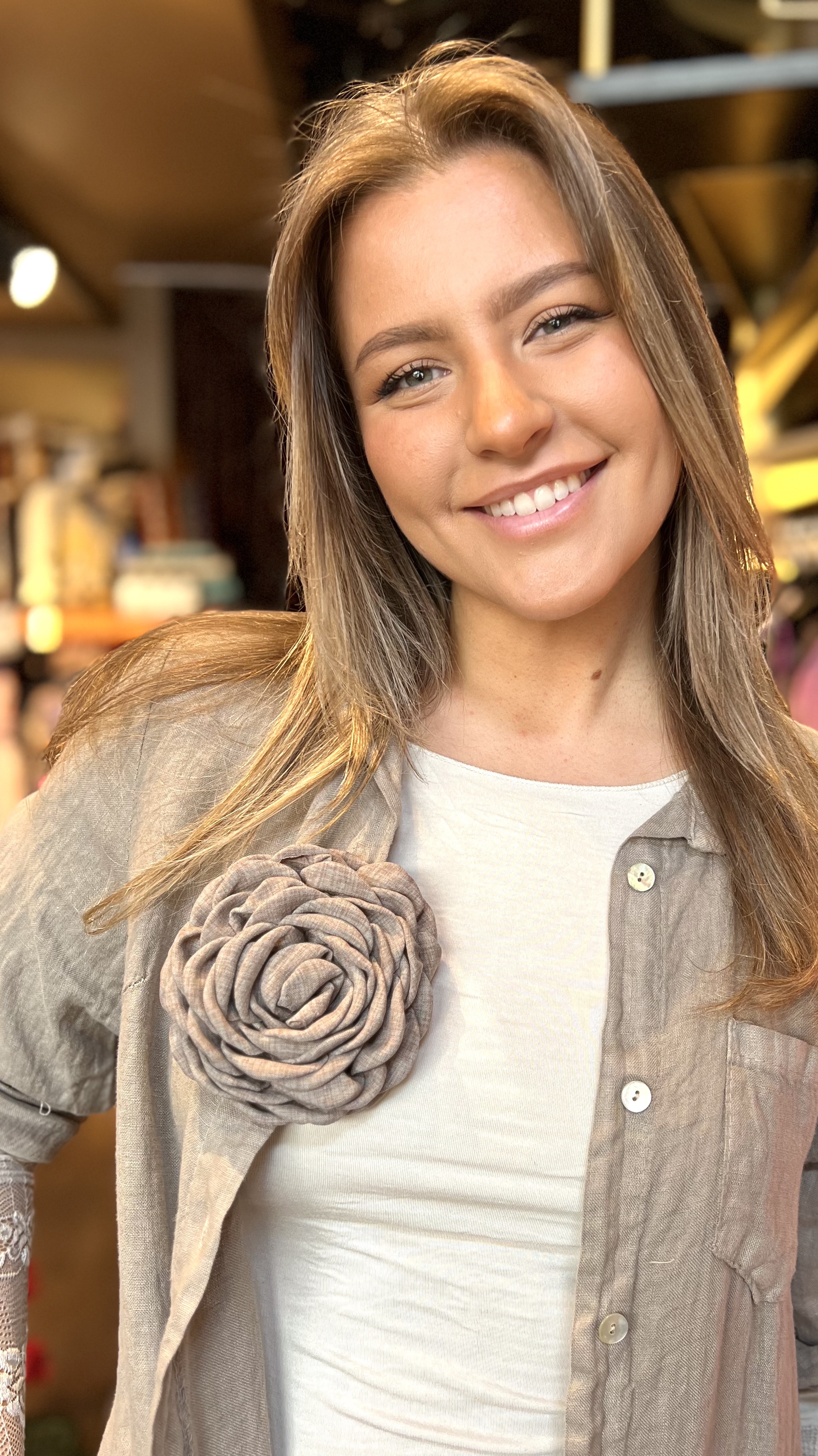 Vila big Flower - 2-in-1- brooch/pin - taupe