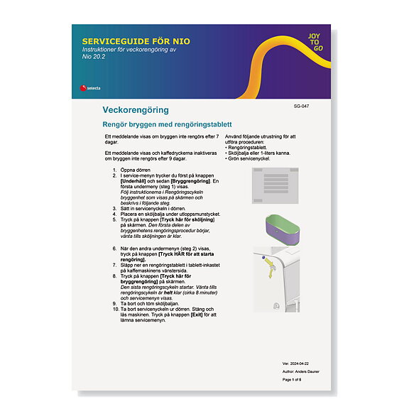 SERVICEGUIDE FÖR NIO. Instruktioner för veckorengöring av Nio 20.2.