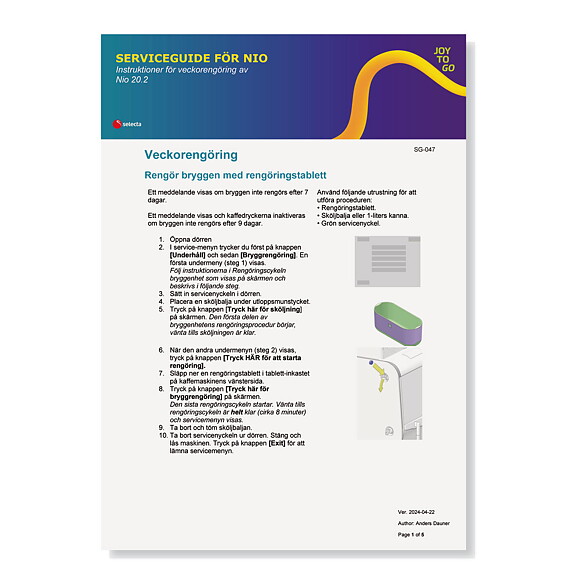 SERVICEGUIDE FÖR NIO. Instruktioner för veckorengöring av Nio 20.2.