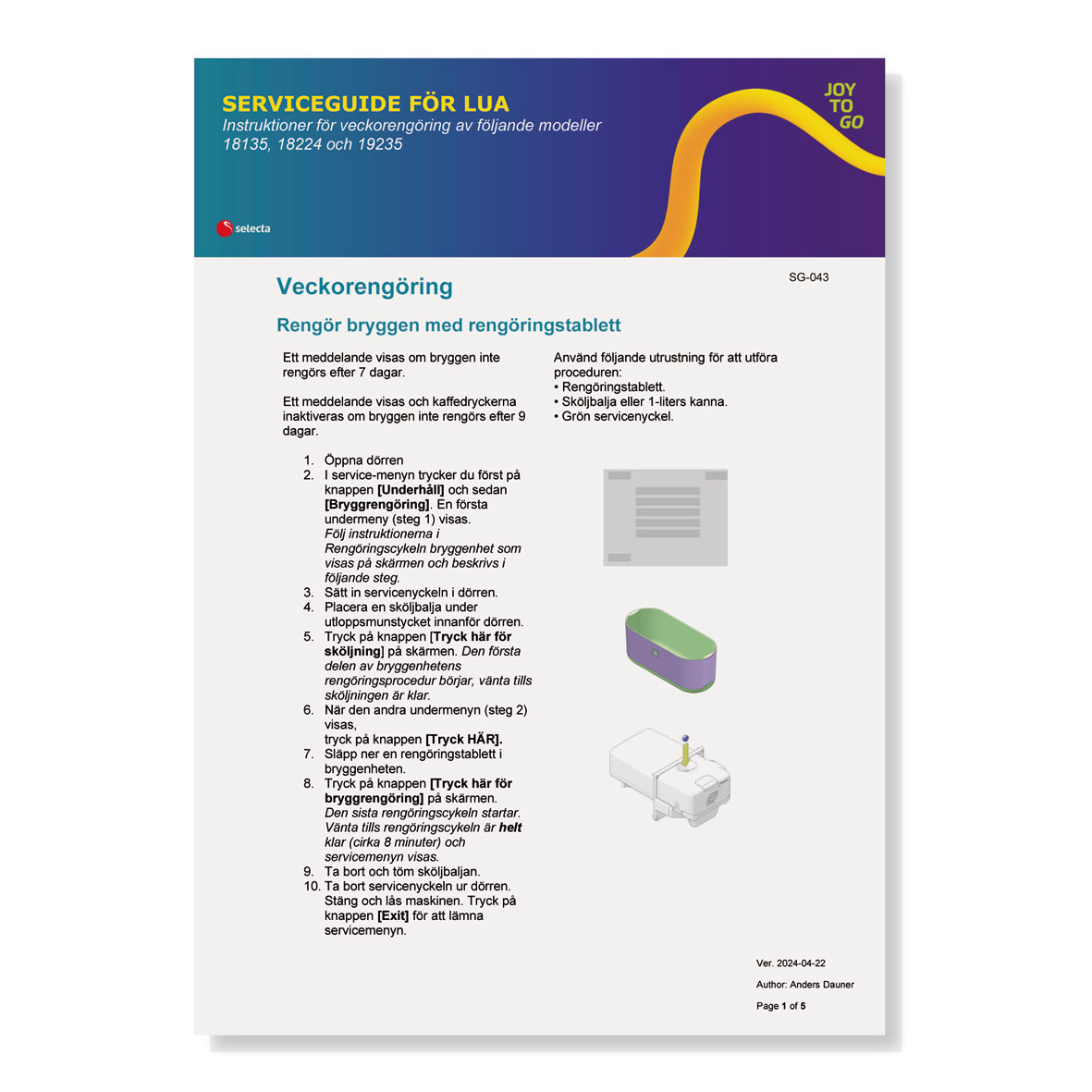 SERVICEGUIDE FÖR LUA OCH ZIA. Instruktioner för veckorengöring av följande modeller 6034, 8135, 8224, och 9235.