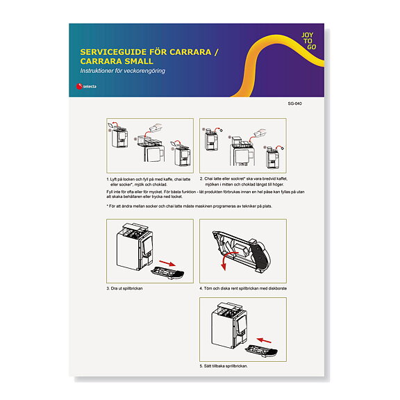 SERVICEGUIDE FÖR CARRARA / CARRARA SMALL. Instruktioner för veckorengöring.