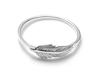 Fjäder Ring i Äkta 925 Silver, Fågel Accessoar, Realistiskt Fågelfjäder Smycke