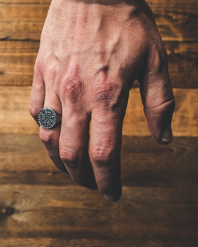 Jernhest - Leko Ring - Silver - Vegvisir vintage look - 2