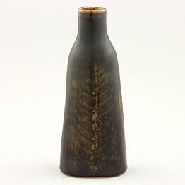 Carl-Harry Stålhane (1960s) Brown Studio Vase with Relief Decor 18 cm