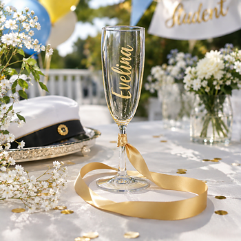 Champagneglas-halsband - Valfritt namn - Guld - student