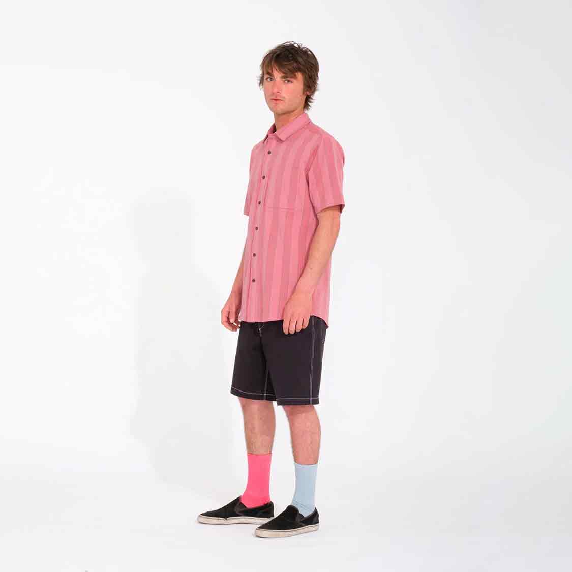 Volcom - Newbar Stripe S/S Shirt Washed Ruby - 3