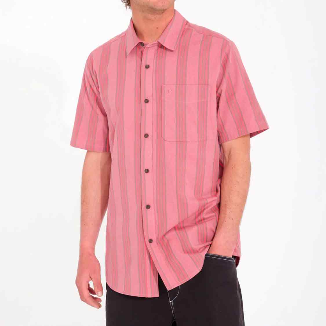 Volcom - Newbar Stripe S/S Shirt Washed Ruby