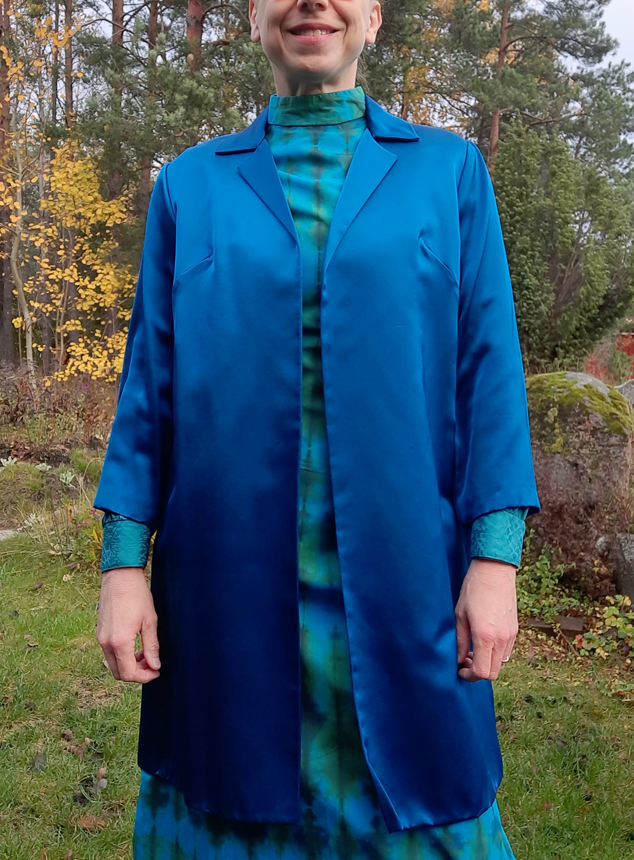 Blå 1960-tals kappa / lång kavaj ca storlek S, Vintage - 9