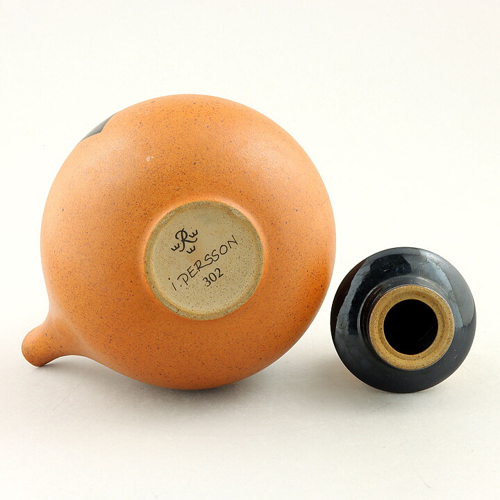 インガー・パーソン  茶色い丸みのあるティーポット 黒い模様  15cm  1986年 