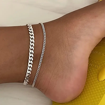 Ankelkedja med två kedjor i 925 Sterling Silverplätering