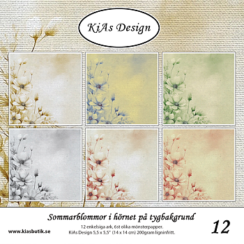 PP KD -Sommarblommor i hörnet på tygbakgrund 