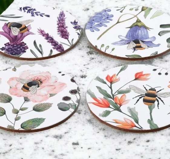 Underlägg glasunderlägg Humla samlar nektar 4 st shabby chic lantlig stil Gårdsromantik - 2