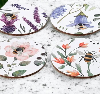 Underlägg glasunderlägg Humla samlar nektar 4 st shabby chic lantlig stil Gårdsromantik