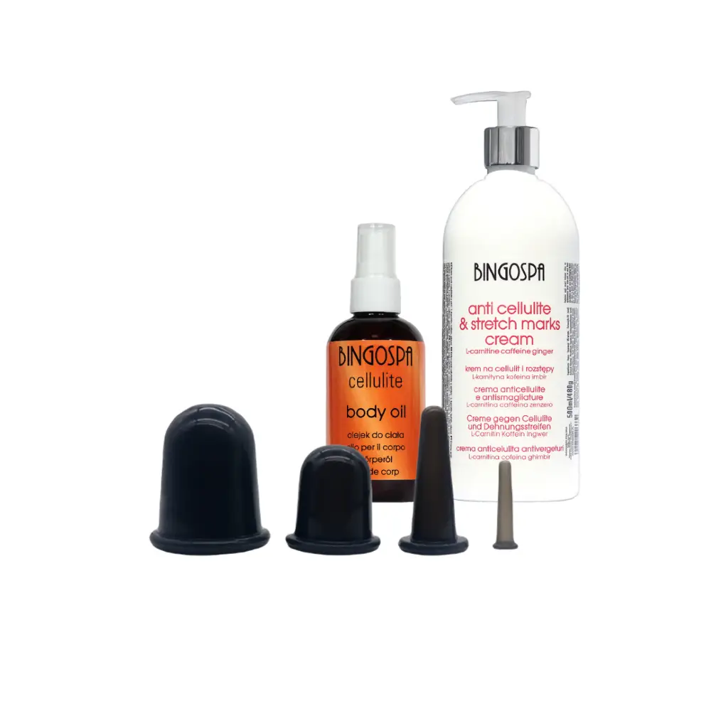  Massagekopper med massageolie og anti-cellulite creme