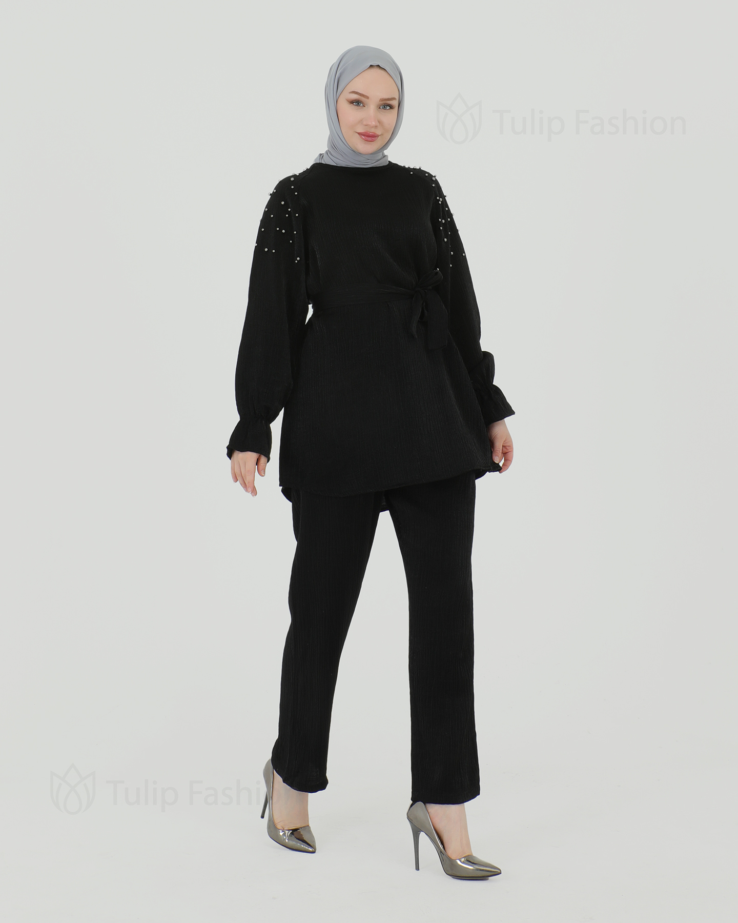 Tunic set with pants - Black - 3