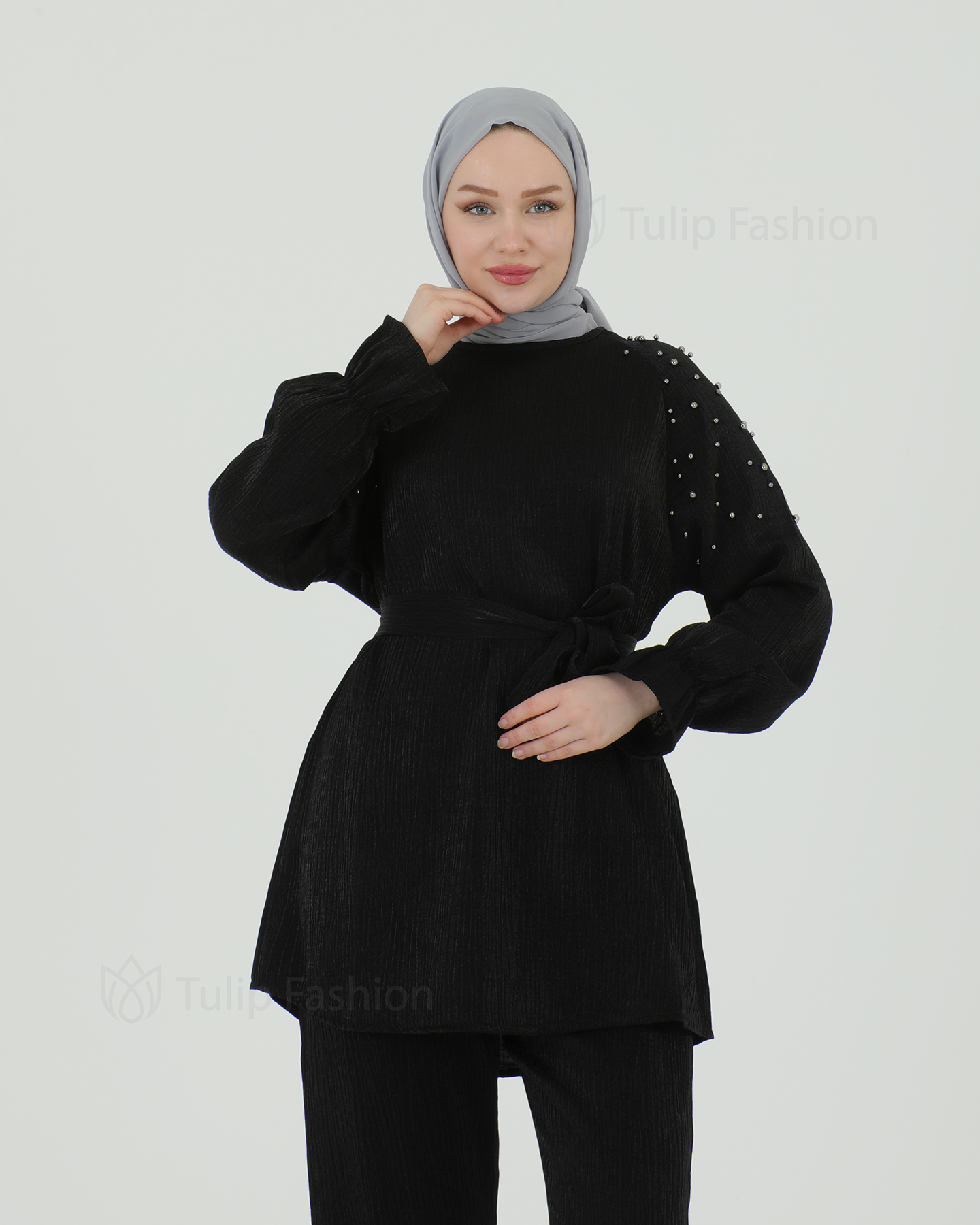 Tunic set with pants - Black - 5