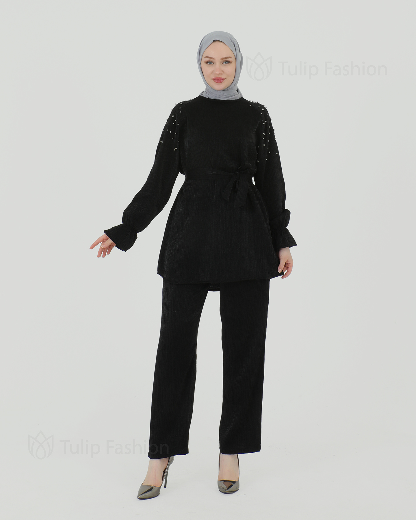 Tunic set with pants - Black - 2