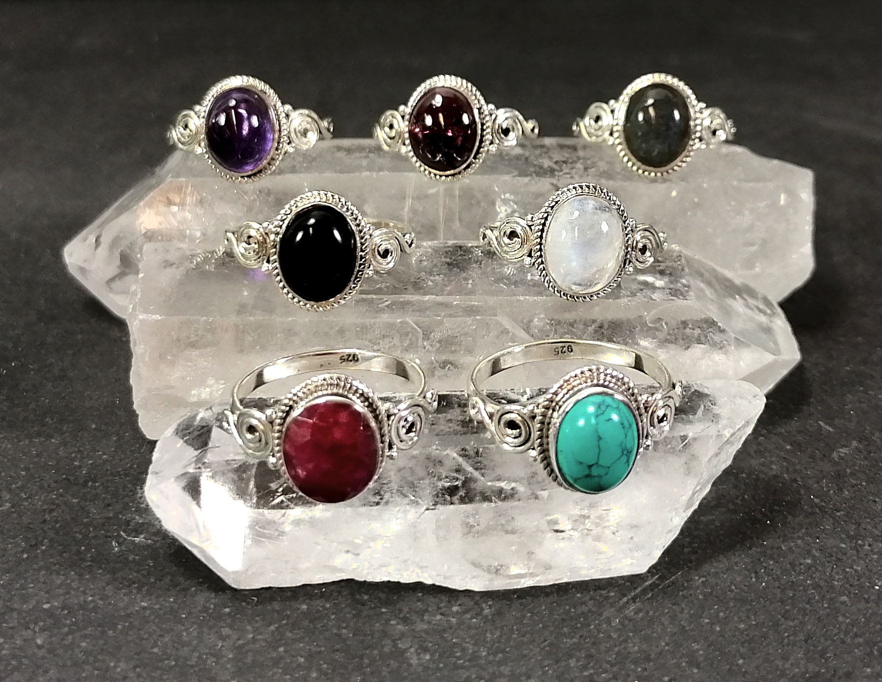 Silverring  - Cabochon i olika stenar