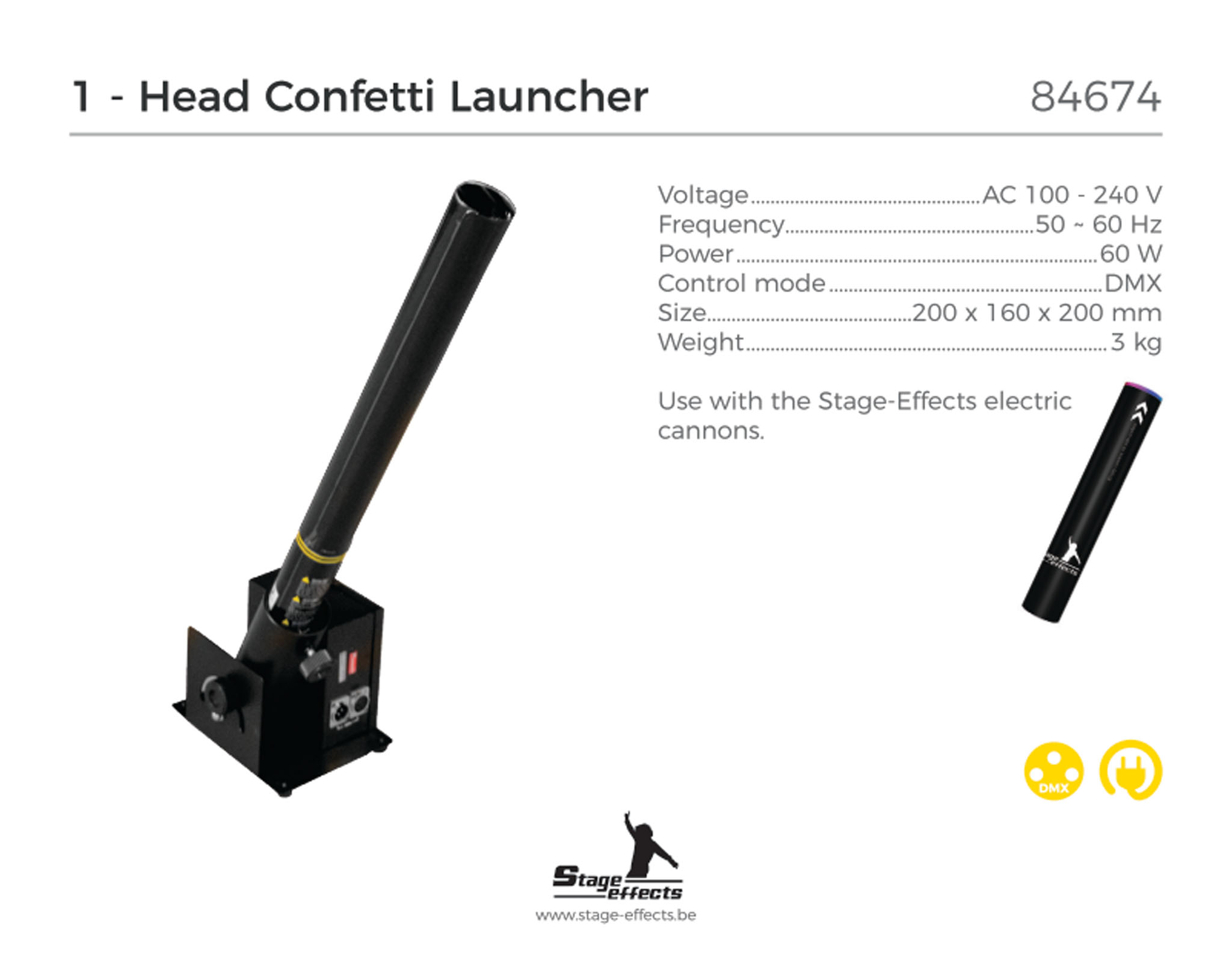 Konfetti Launcher, 1-rør / Elektrisk konfetti 