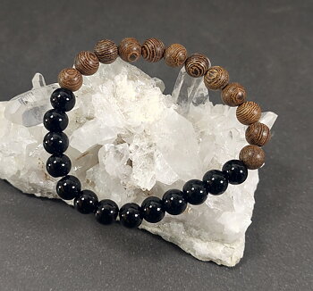  Armband  i Zebraträ och Svart Onyx  - 8mm  Pärlor