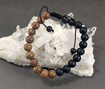  Armband  i Zebraträ och Matt  Svart Onyx  - 8mm  Pärlor